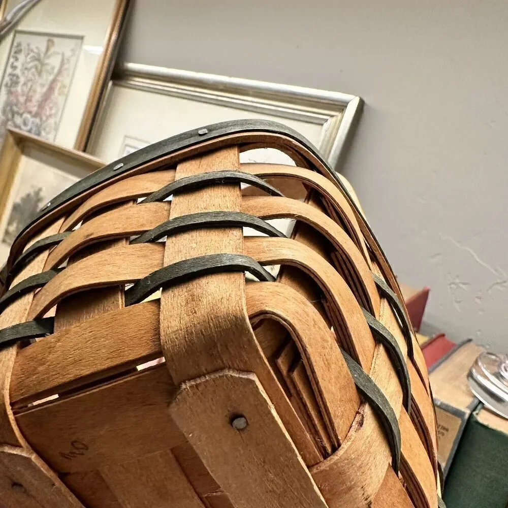 Vintage LONGABERGER 1993 Small Basket Dark Slats Green And Tan